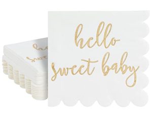 50 Pack White Scalloped Baby Shower Napkins for Girl or Boy