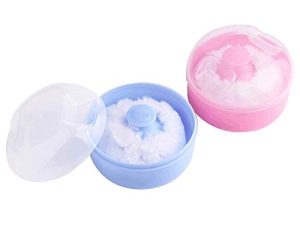 2pcs-Baby Body Cosmetic Powder Puff Kit Sponge Box Case Container(Blue&Pink)