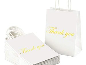 BagDream Kraft Paper Gift Bags with Handles 25Pcs Heavy Duty White Paper Bags