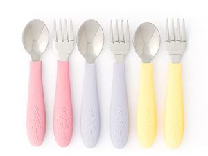 Elk and Friends Kids Silverware with Silicone Handle | Childrens Safe Flatware | Toddler Utensils | Baby Spoons + Forks | Stainless Steel Cutlery