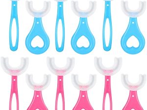 12 Pieces Kids U Shaped Toothbrush 360 Degree Toddler Whole Mouth Toothbrush Oral Teeth Cleaning Soft Silicone Massage Toothbrush with Handle for Kids Baby Toddler Boys Girls