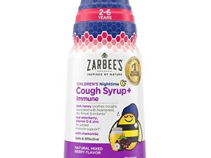 Zarbee's Kids Cough + Immune Nighttime for Children 2-6 with Dark Honey
