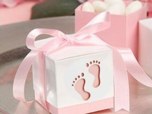 Since 50pcs Baby Shower Ribbon Favour Gift Candy Boxes Wedding Favors and Gifts for Wedding (Pink)