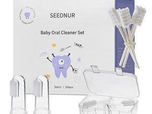 SEEDNUR Baby Oral Cleaner Baby Toothbrush 0 to 36 Months Infant Toothbrush Baby Tongue Cleaner Disposable Soft Gauze Newborn Cleaner 100pcs + 2Pcs Finger Toothbrushes