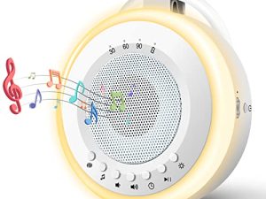 Portable Baby White Sound Machine: Easy@Home 2 in 1 Soother & Night Light | 16 Soothing Lullaby Sounds & Natural Sounds & 3 Timer Settings for Travel | USB Rechargeable | Easy Hanging | GM-02