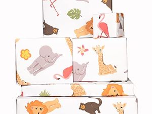 Central 23-6 Wrapping Paper Sheets - Jungle Animals - for Boys and Girls New Baby - 1st 2nd 3rd Birthday - Cute GiftWrap - Recyclable