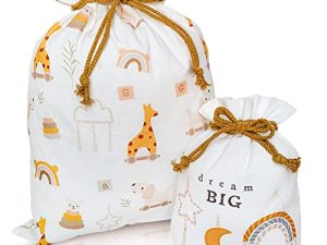 Gather & Knot Drawstring Gift Bags | 20" Large 12" Small | Boho Toy | Premium Canvas | Reusable Fabric Wrap for Baby Shower
