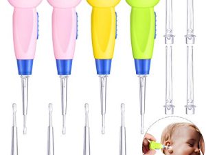 Tondiamo 4 Pieces Kids Ear Wax Removal LED Light Children Earwax Remover Tool LED Illuminated Ear Pick Ear Wax Remover Clip Tweezers Ear Spoon Cleaner with LED Light for Kids