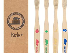 Sea Turtle Kids Plant-Based Bristles Bamboo Toothbrush - Pack of 4 - Soft Natural Bristle for Sensitive Gums - Recyclable Biodegradable Zero Waste Eco-Friendly Sustainable Products