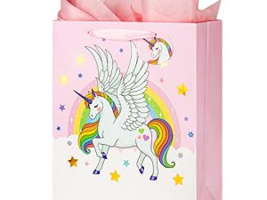 13" Large Gift Bag for Girls and Kids Birthday Baby Shower with Tissue Paper 1-Pack (Unicorn)