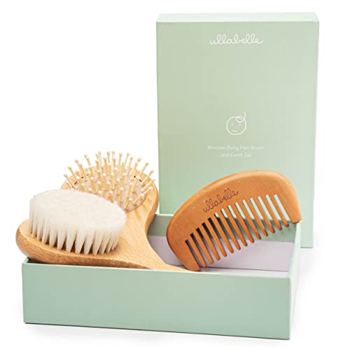 Ullabelle 3 Piece Wooden Baby Hair Brush and Comb Set for Newborns & Toddlers in Chic Gift Box - Ultra Soft Natural Goat Hair and Wood Baby Brush Set Prevents Cradle Cap - Perfect Registry Gift (Sage) Ullabelle 3 Piece Wooden Baby Hair Brush and Comb Set for Newborns & Toddlers in Chic Gift Box - Ultra Soft Natural Goat Hair and Wood Baby Brush Set Prevents Cradle Cap - Perfect Registry Gift (Sage)