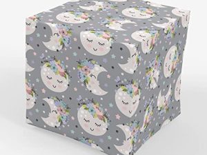 Stesha Party Floral Moon Baby Shower Wrapping Paper - Folded Flat 30 x 20 Inch - 3 Sheets