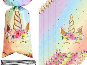 100 Pieces Unicorn Cellophane Treat Bags