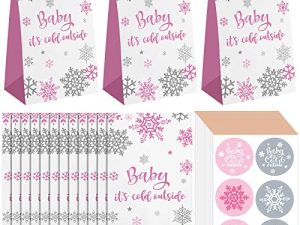 36 Pcs Christmas Bags Xmas Snowflake Party Favor Bag Baby It's Cold Outside Lunch Grocery Candy Goodie Treat Bags for Winter Birthday Baby Shower Party Supplies