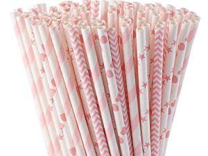 ALINK Biodegradable Pink Paper Straws