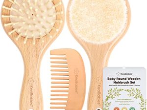 Baby Hair Brush and Baby Comb Set - Wooden Baby Brush with Soft Goat Bristle - Toddler Hair Brush Baby Brush and Comb Set - Baby Brush Set for Newborns - Infant Hair Brush