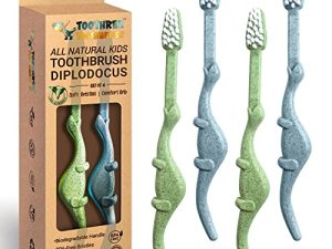 ROARex® All-Natural Eco Friendly Kids Toothbrush Made from Plants - Dinosaurs 4-36m - Baby to Toddler - Blue/Green - 4pk | 1% for The Planet Product