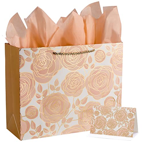 SUNCOLOR 13" Rose Gold Large Gift Bag with Card and Tissue Paper SUNCOLOR 13" Rose Gold Large Gift Bag with Card and Tissue Paper