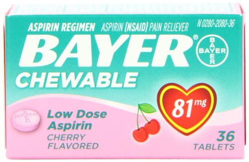 Bayer Chewable Low Dose Baby Aspirin Cherry 81 Mg 36-Count (Pack of 3) Bayer Chewable Low Dose Baby Aspirin Cherry 81 Mg 36-Count (Pack of 3)