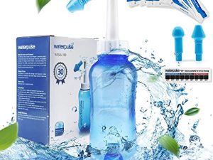 Neti Pot Sinus Rinse Nasal Wash Bottle Sinus Rinse Bottle Allergy Cleaner Pressure Irrigation Neti-Pot with Sticker Thermometer for Adult & Kid BPA Free(300ml with 30 Nasal Wash Salt Packets)