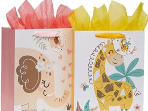 SUNCOLOR 2 Pack 13" Gift Bags for Baby with Tissue Paper