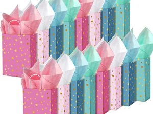 Pajean 16 Pieces Party Favor Bags with Handle Star Theme Kraft Paper Mini Gift Goodie Bags with 16 Tissues Party Supplies for Kids Birthday Wedding Bridal Baby Shower Crafts