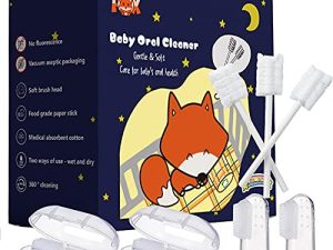 [60 Pcs] Little Fox Baby Oral Cleaner +2 Pcs Finger Toothbrush with Cases