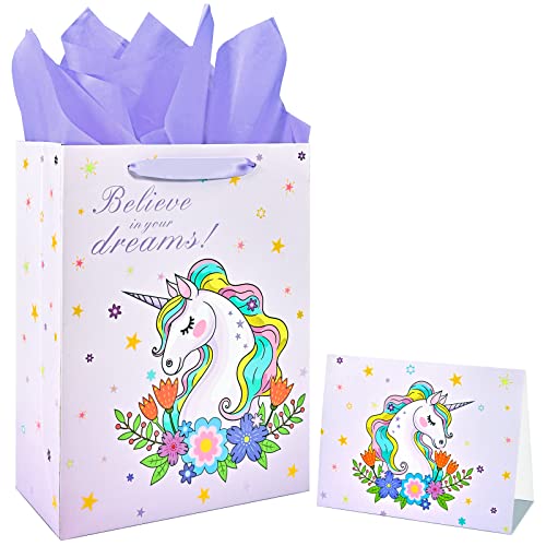 13" Large Unicorn Gift Bag for Girls Kids Birthday Baby Shower with Tissue Paper and Greeting Card 13" Large Unicorn Gift Bag for Girls Kids Birthday Baby Shower with Tissue Paper and Greeting Card