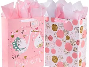SUNCOLOR 16.5" Extra Large Gift Bags for Baby Shower with Tissue Paper(2 Pack