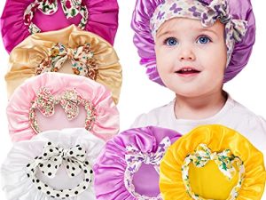 6 Pieces Kids Bonnets for Girls Toddler Bonnet Kids Sleeping Cap Elastic Silky Bow Tie Satin Hair Bonnet for Sleeping Toddler Adjustable Sleep Bonnets with Tie Band for Teens Baby() Multicolor